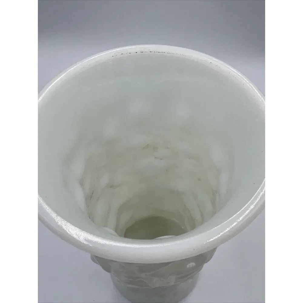 Old Vintage E.O Brody Opaque Milk White Glass Vase w Textured Finish Pattern MCM
